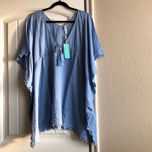 Seafolly Other - Seafolly light blue kaftan with crochet trim